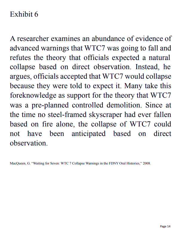 Exhibit 14: Advance Warnings of WTC 7 Collapse